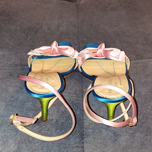 KATE SPADE NEW YORK COLOR BLOCK PINK BOW ANKLE CALF STRAPS SANDALS SIZE 7M EUC - Picture 8 of 10